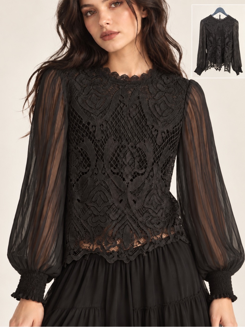 Bailey 44 Black Victorian Inspired Whimsigoth Lace Peasant Blouse Dark Cottage